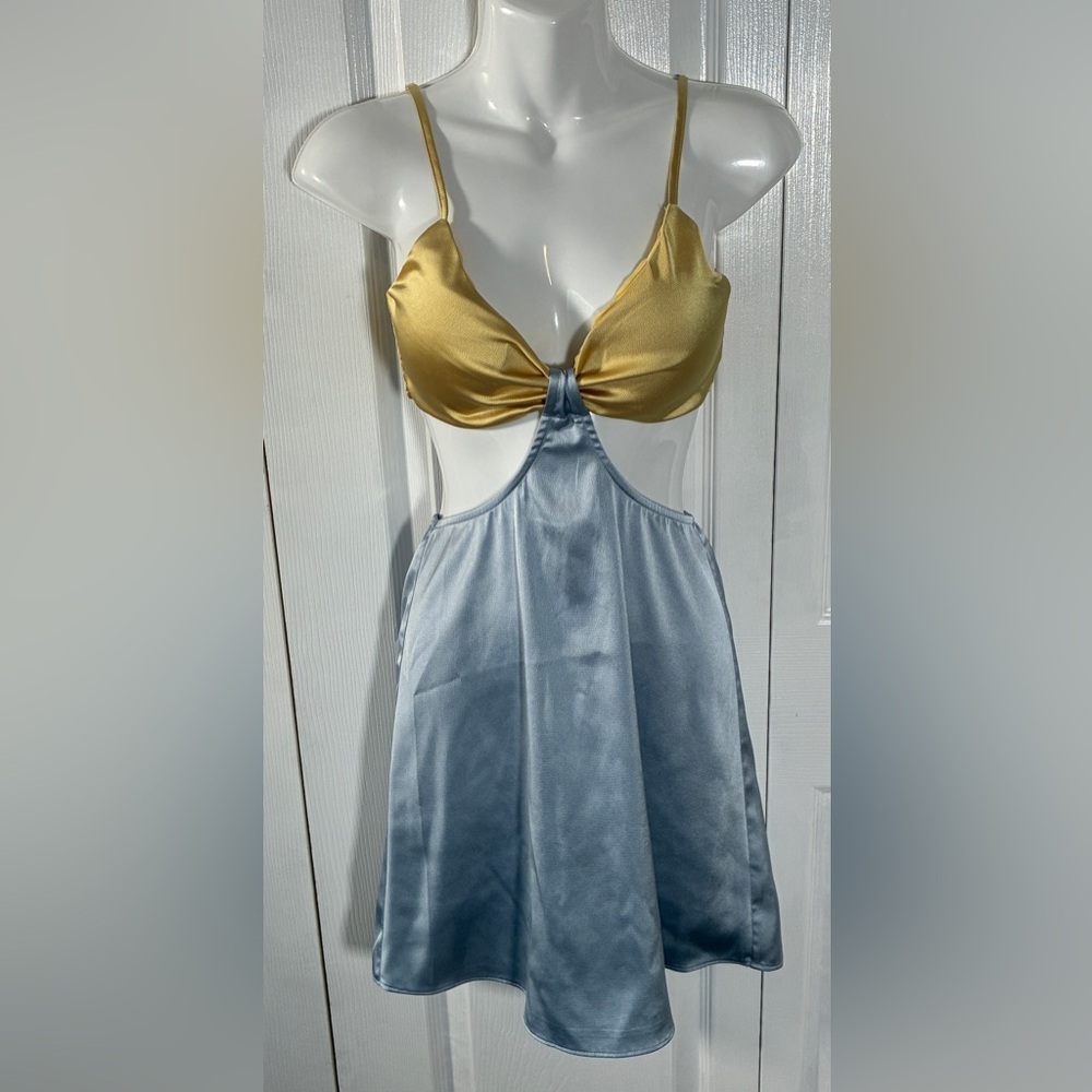 ACOA Two-Tone Satin Cut-Out Smocked Back Mini Dress Size Small